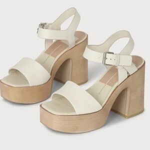 Dolce Vita Wallis Ivory Leather Faux Wood Heel Platform Sandal size 8.5